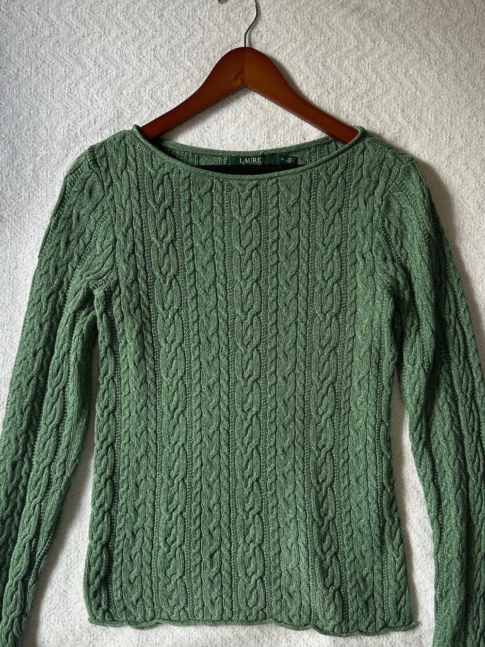 Lauren Ralph Lauren Green Cable-Knit Crewneck Sweater